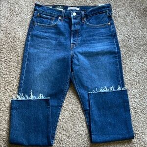 Blue Denim Jeans with Frayed Hem